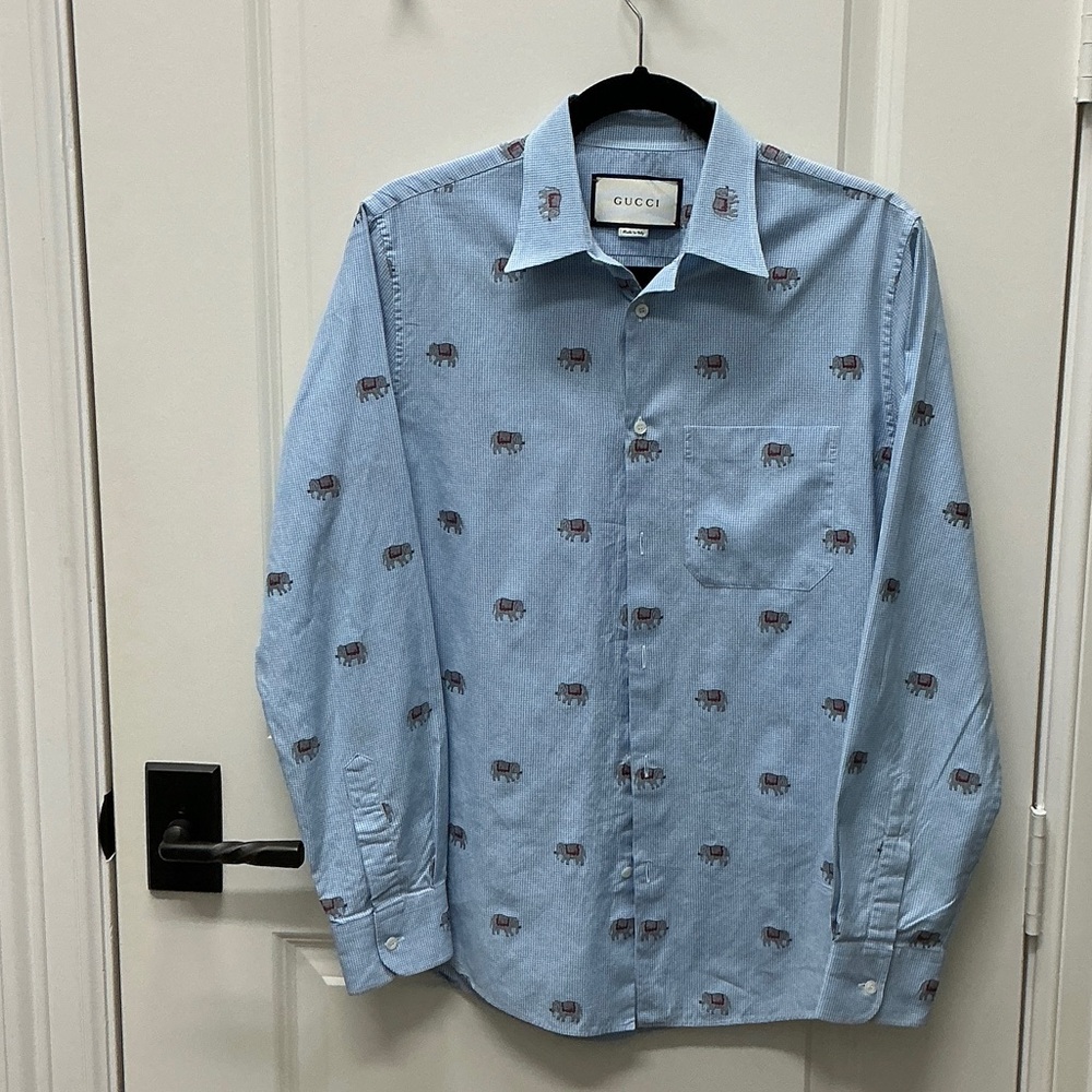 Gucci Light Blue Elephant Pattern Shirt